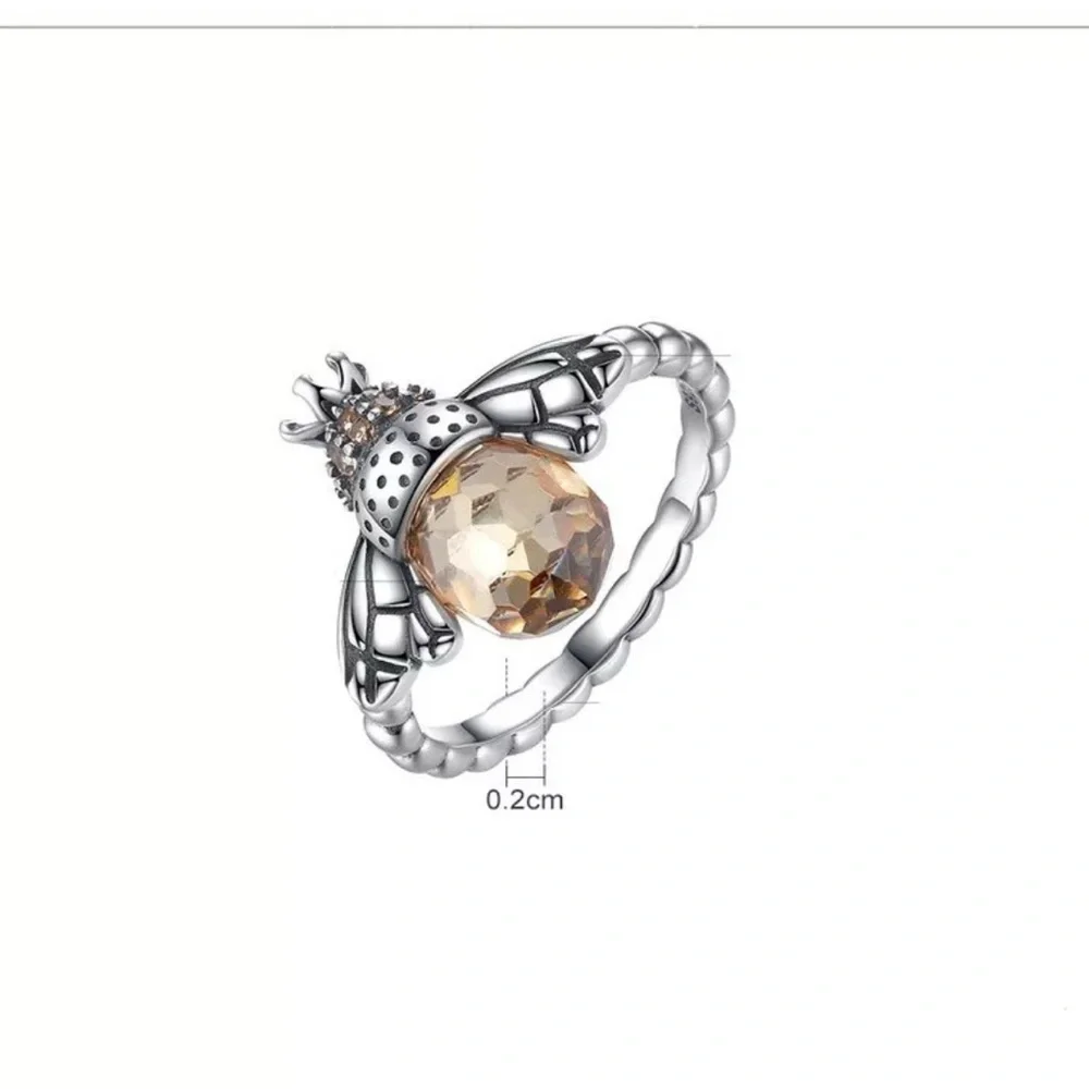 Elegant Silver and Amber Honey Bee Ring